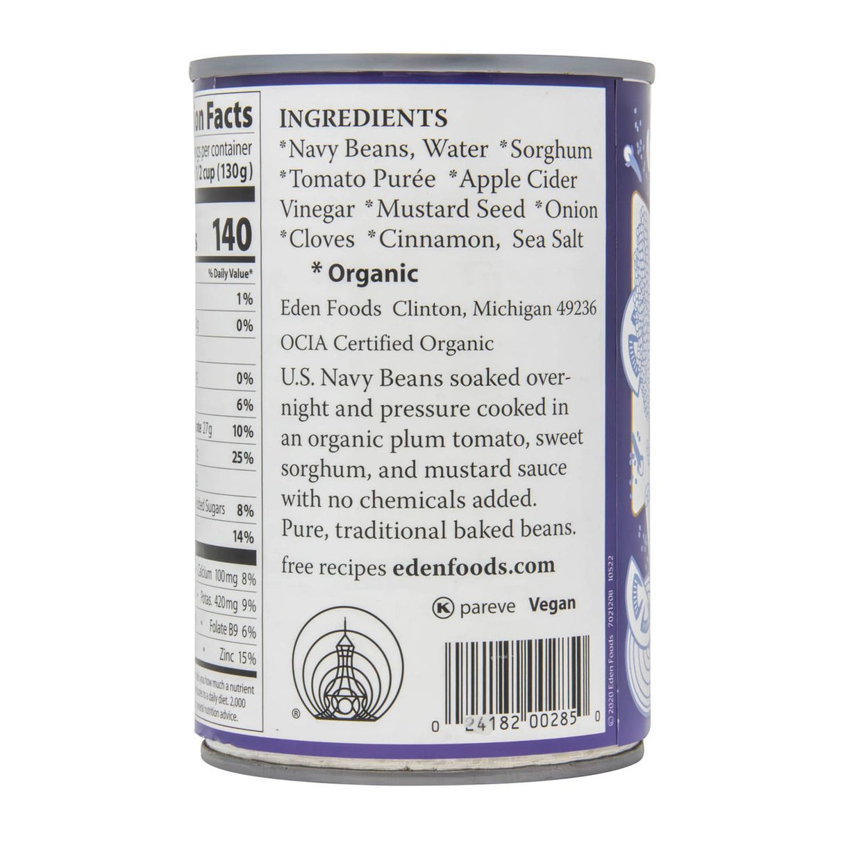 Back of a can with ingredient list and branding on a white background