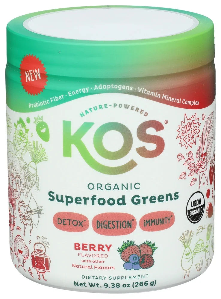 Kos - Organic Superfood Greens Berry, 9.38 oz (Pack of 1) - Wheat Free Greens