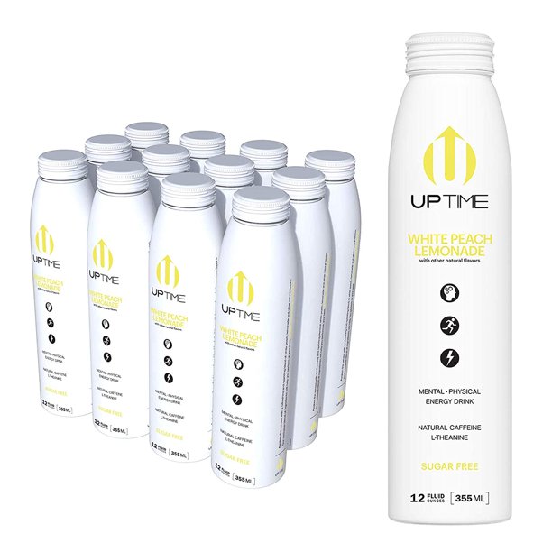 Uptime White Peach Lemonade Energy Drink (Sugar Free): Refreshing, Light & Energizing (12-Pack) - Cozy Farm