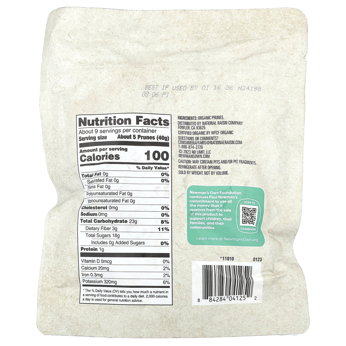 Back of a food package with nutrition facts label on a white background