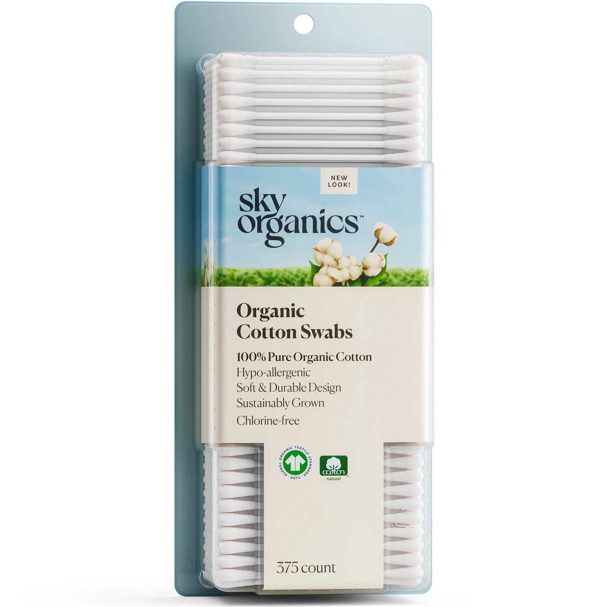 Sky Organics - 100% Organic Cotton Swabs, 375 Count (Pack of 1) - Gentle and Absorbent