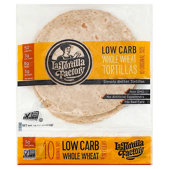La Tortilla Factory - Whole Wheat Soft Taco, Low Carb 11.85 oz (Case of 10) - Dairy Free Kosher