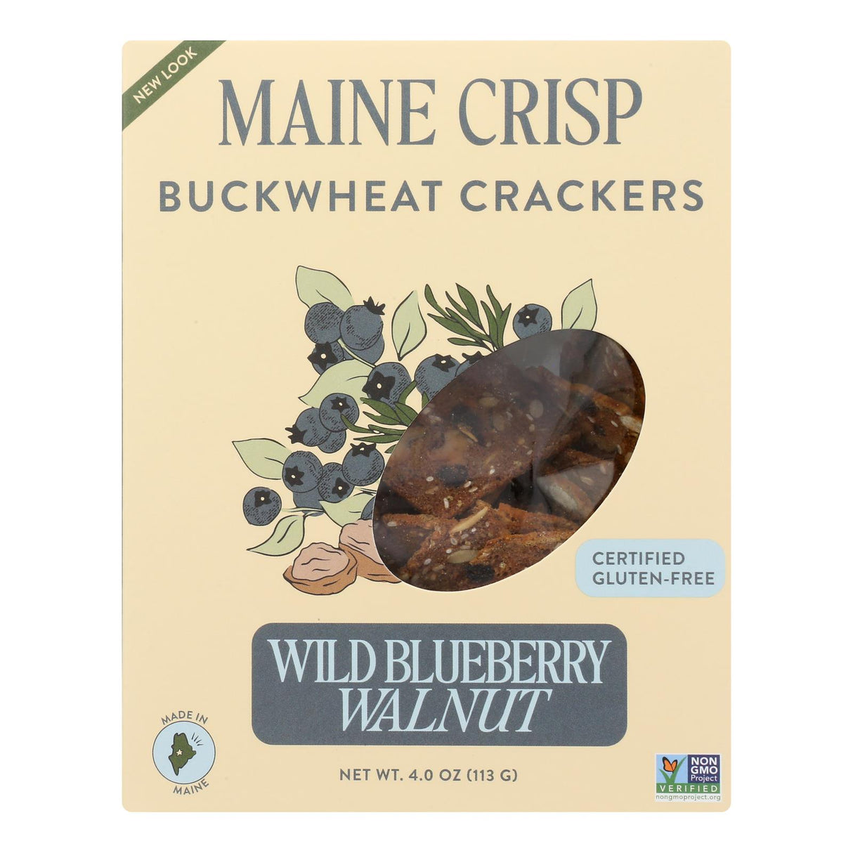 Maine Crisp Crisps Wild Blueberry Walnut - Sweet & Tangy, 4 Oz Bags (Case of 10) - Cozy Farm