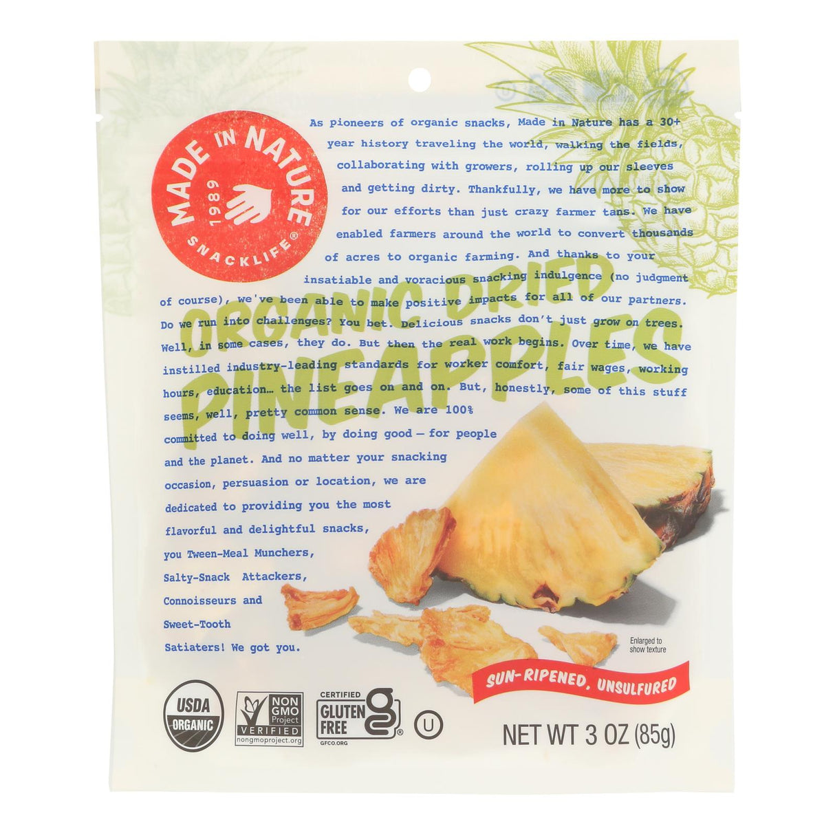 Made In Nature Organic Golden Pineapple Dried Fruit - 3 oz (Case of 6) - Cozy Farm