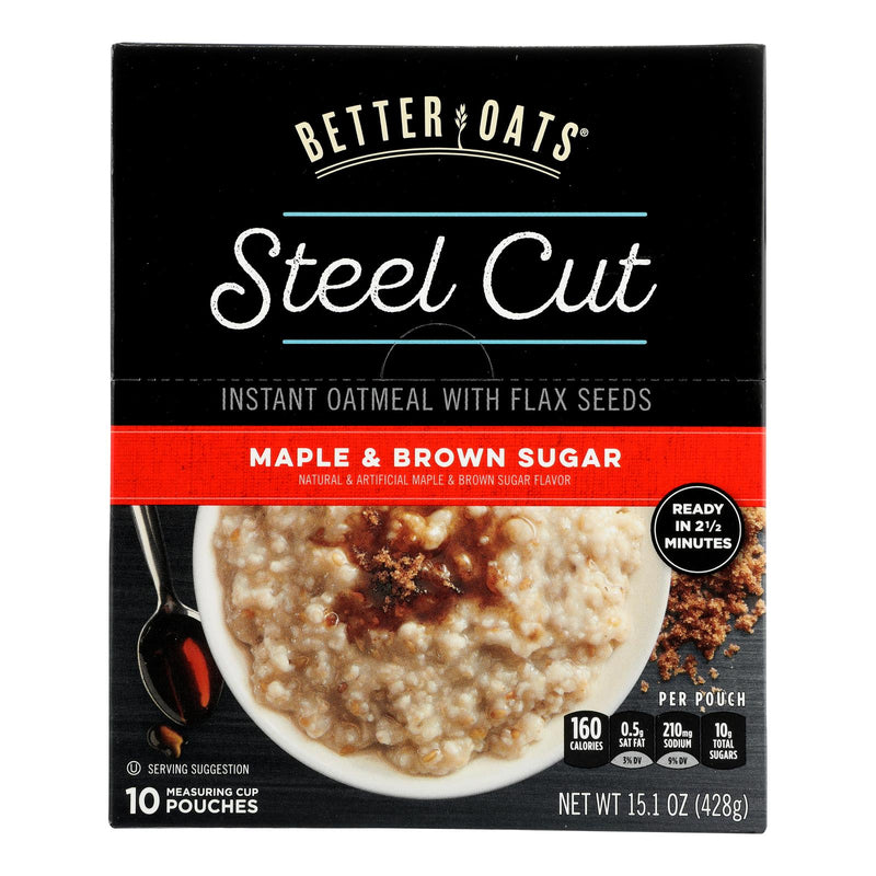 Better Oats Steel Cut Instant Oatmeal, Maple & Brown Sugar, Flax Seeds, 15.1 Oz (Pack of 6) - Cozy Farm 