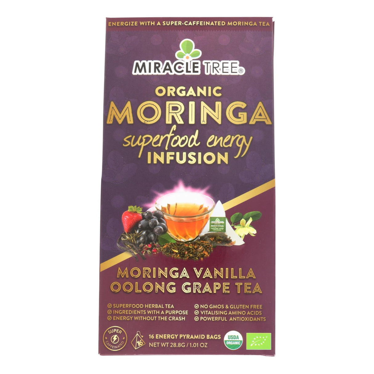 Moringa Grape Vanilla Miracle Tree Tea - Pack of 16 Ct | 5 Count Case - Cozy Farm