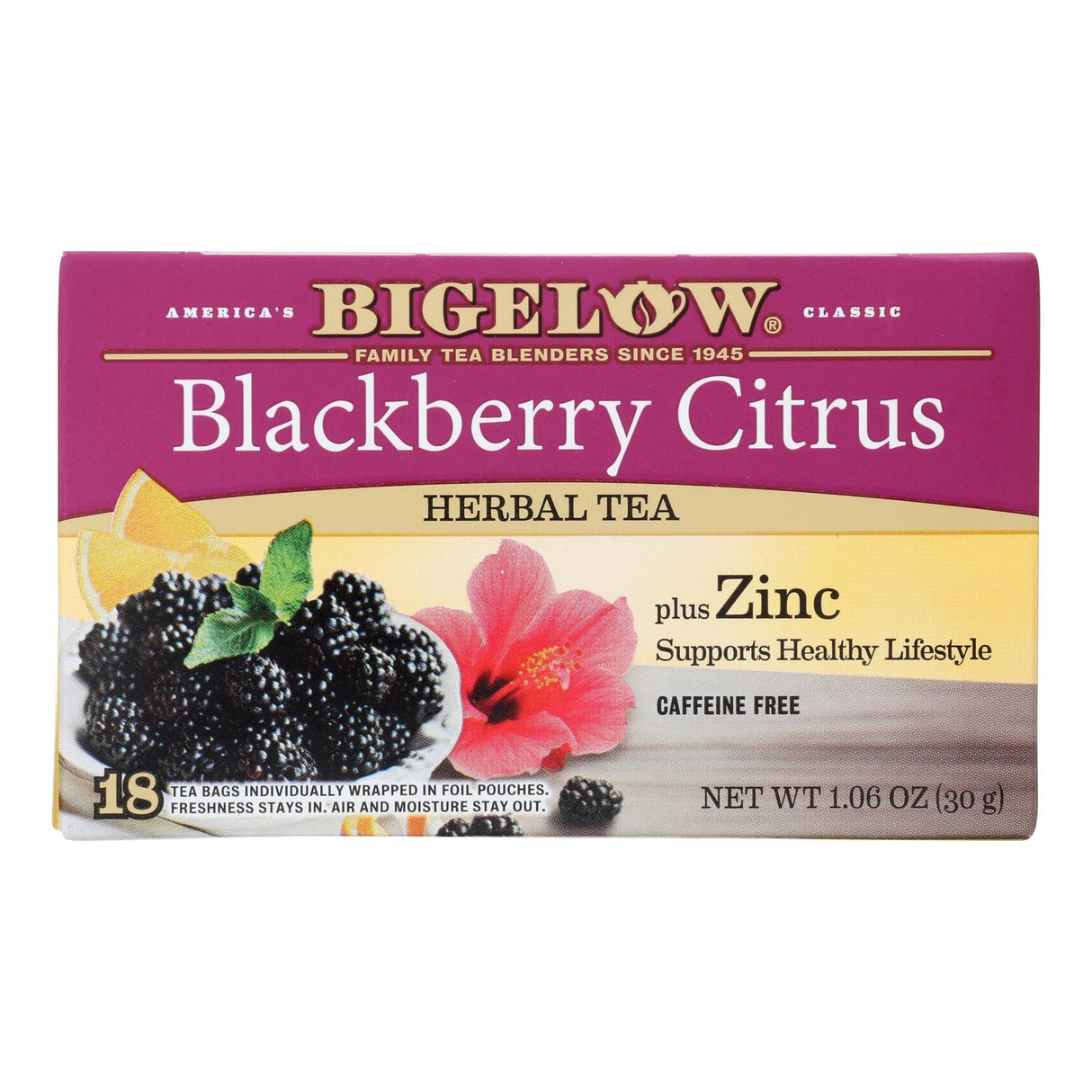 Bigelow Tea Herbal Blackberry Citrus Tea, Refreshing Fruit and Herbal Blend, Caffeine-Free, (18 Bags x 6 Boxes) - Cozy Farm