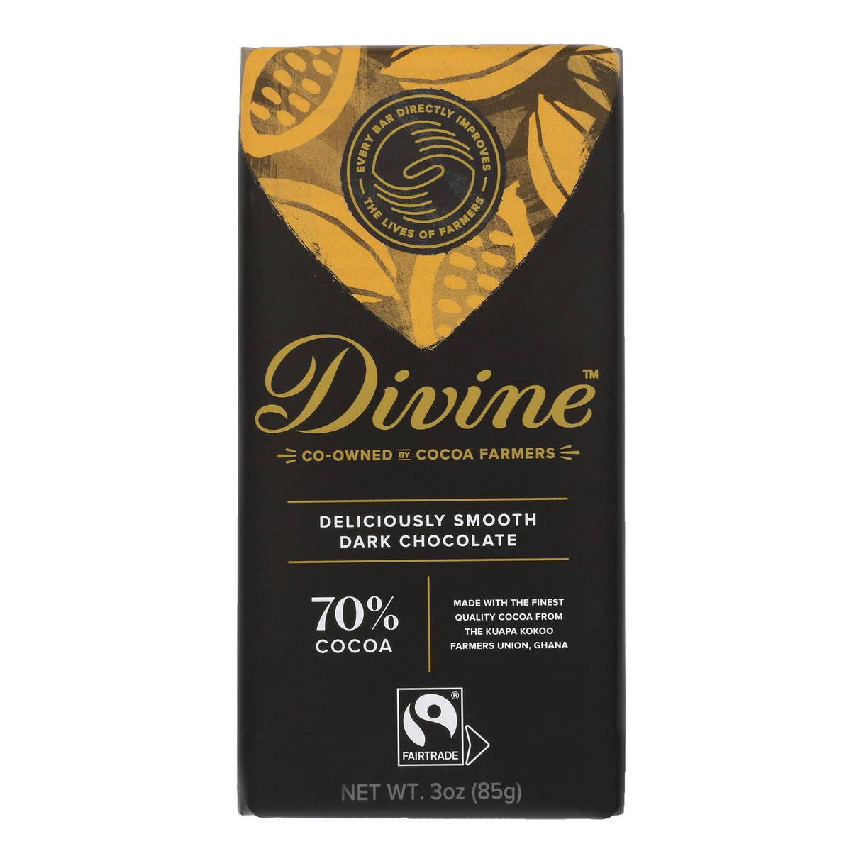 Divine Dark Chocolate Bar 70% Cocoa - Case of 12 - 3 Oz Each - Cozy Farm
