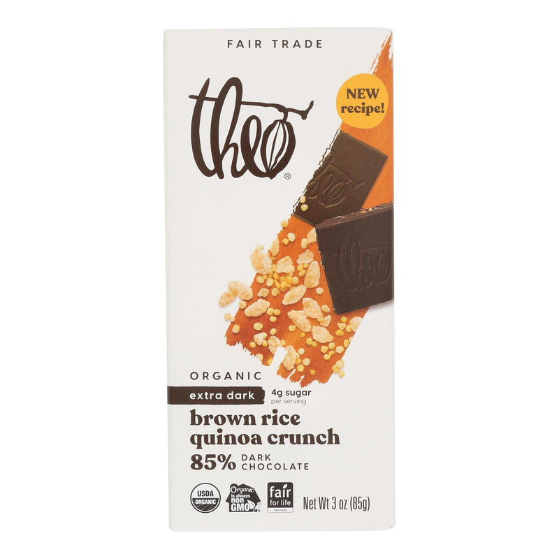 Theo Chocolate Black Rice Quinoa Crunch - 85 Percent Dark Chocolate - Case Of 12 - 3 Oz. - Cozy Farm 