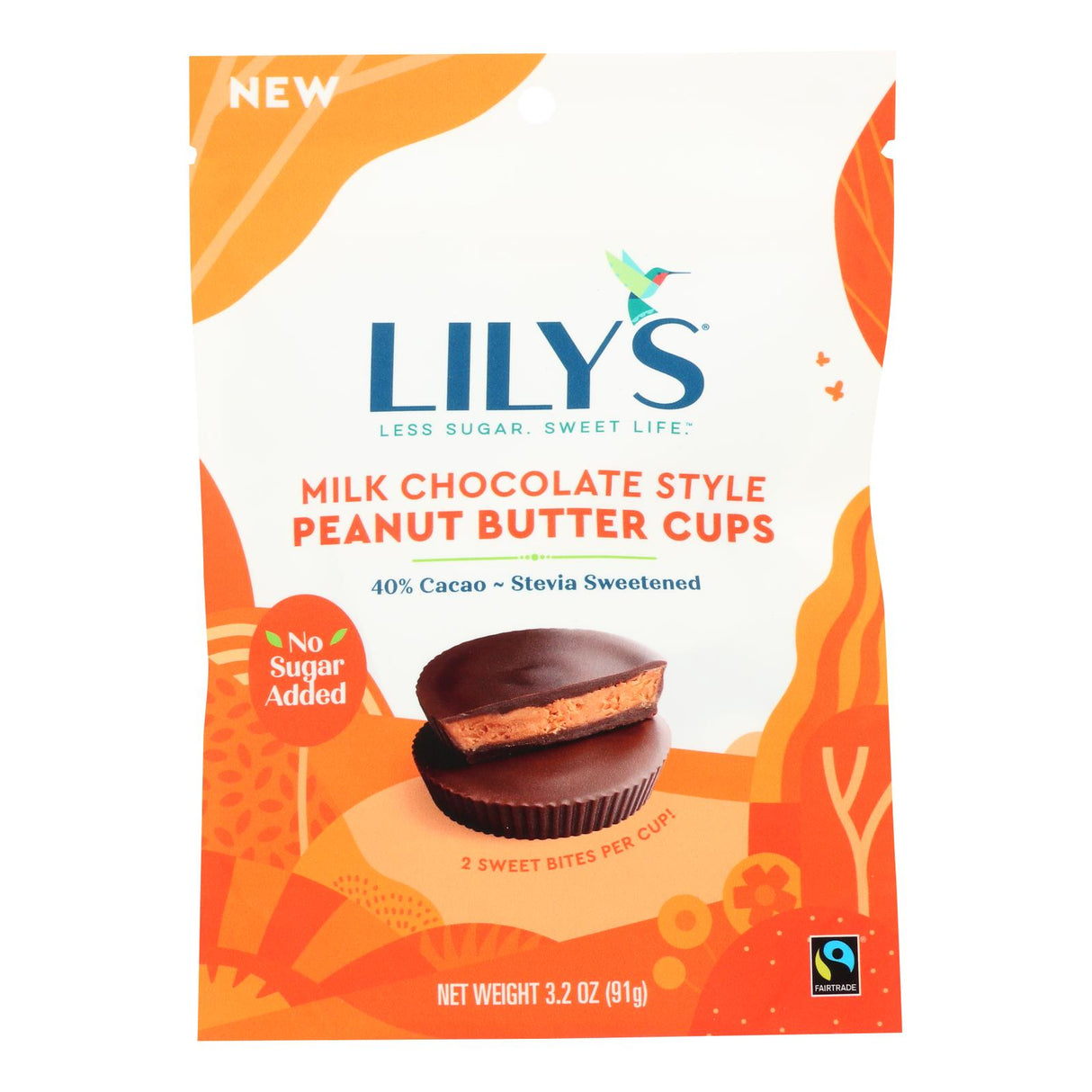Lily's Sweets Sugar-Free Peanut Butter Cup Milk Chocolate, 3.2 Oz - Case of 12 - Cozy Farm