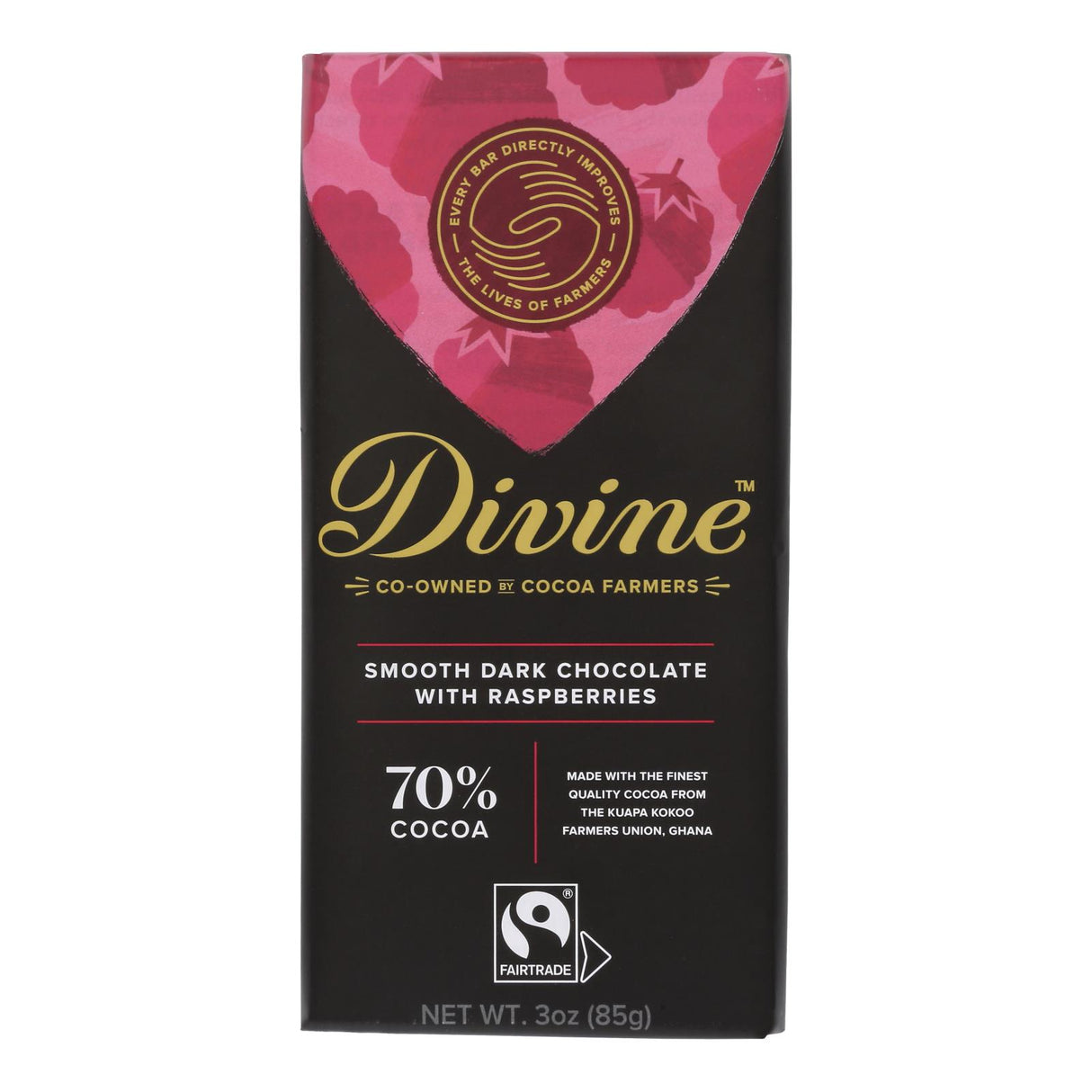 Divine Dark Chocolate Bar with Tart Raspberries - Case of 12 - 3 oz. - Cozy Farm