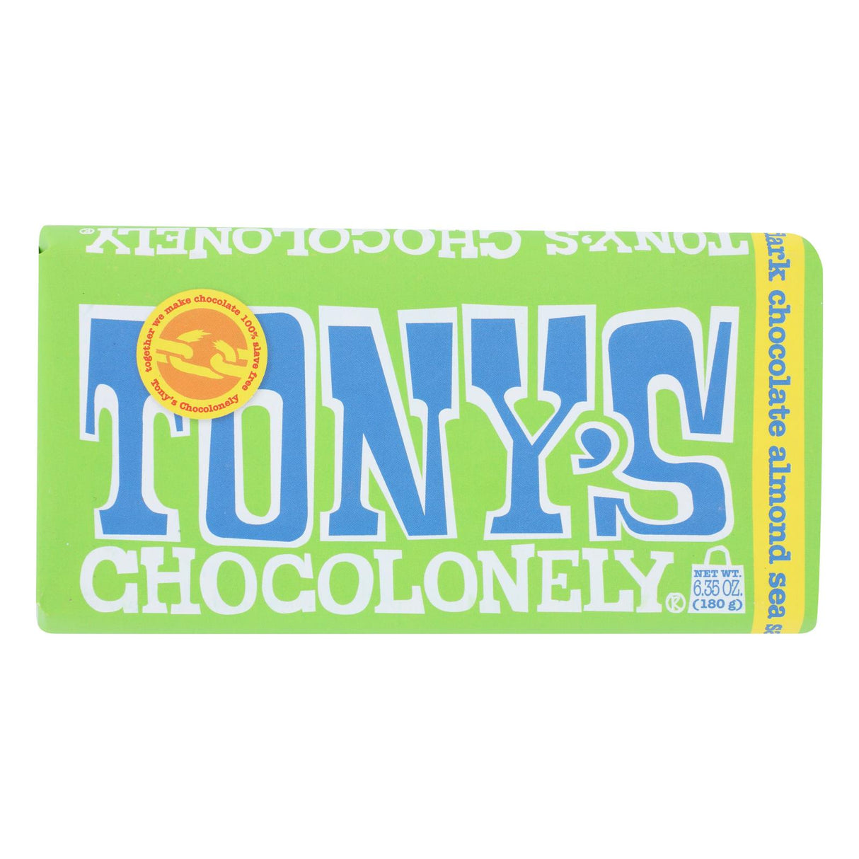 Tony's Chocolonely Dark Chocolate Bar with Almonds and Sea Salt, 6.35 oz, Pack of 15 - Cozy Farm
