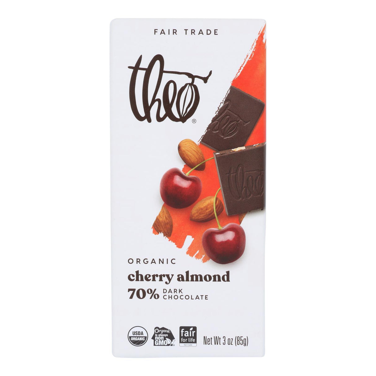 Theo Organic Dark Chocolate Bar - Cherry & Almond 3 Oz, 12 Pack - Cozy Farm