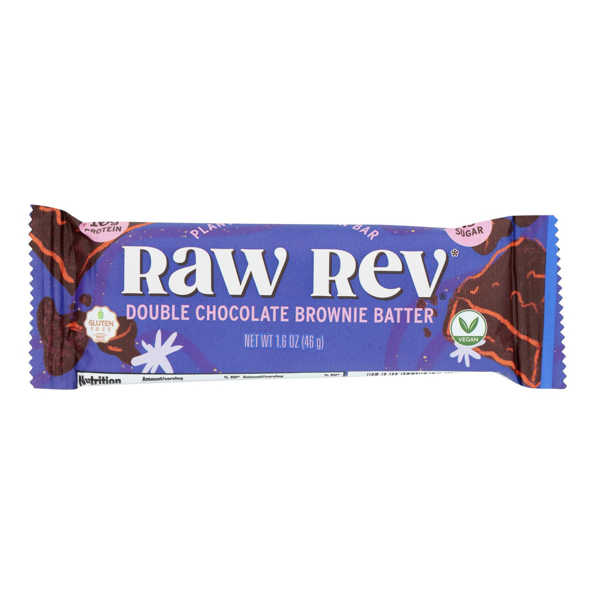 Raw Rev GLO Double Chocolate Brownie Batter Bar, 1.6 Oz, Case of 12 - Cozy Farm
