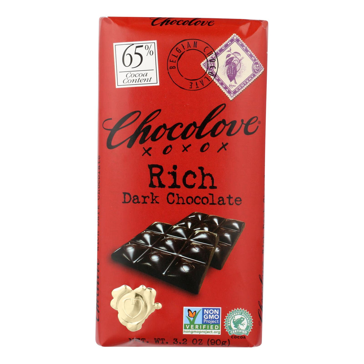 Chocolove Xoxox Luxurious Dark Chocolate Bar - Rich, Decadent Taste - 3.2 Oz Bars (Case of 12) - Cozy Farm