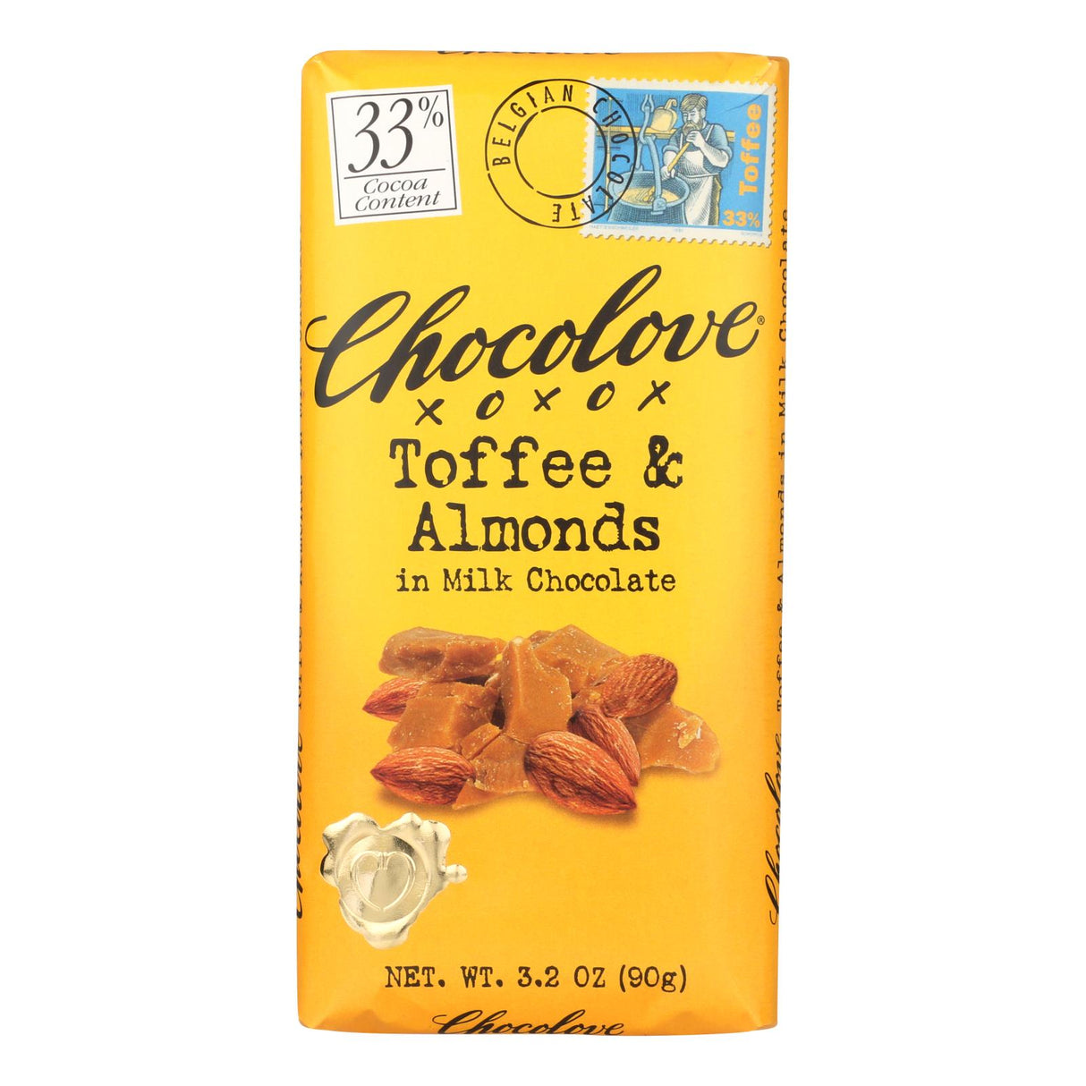 Chocolove Xoxox Premium Milk Chocolate Bar with Toffee and Almonds - 12x3.2 oz - Cozy Farm