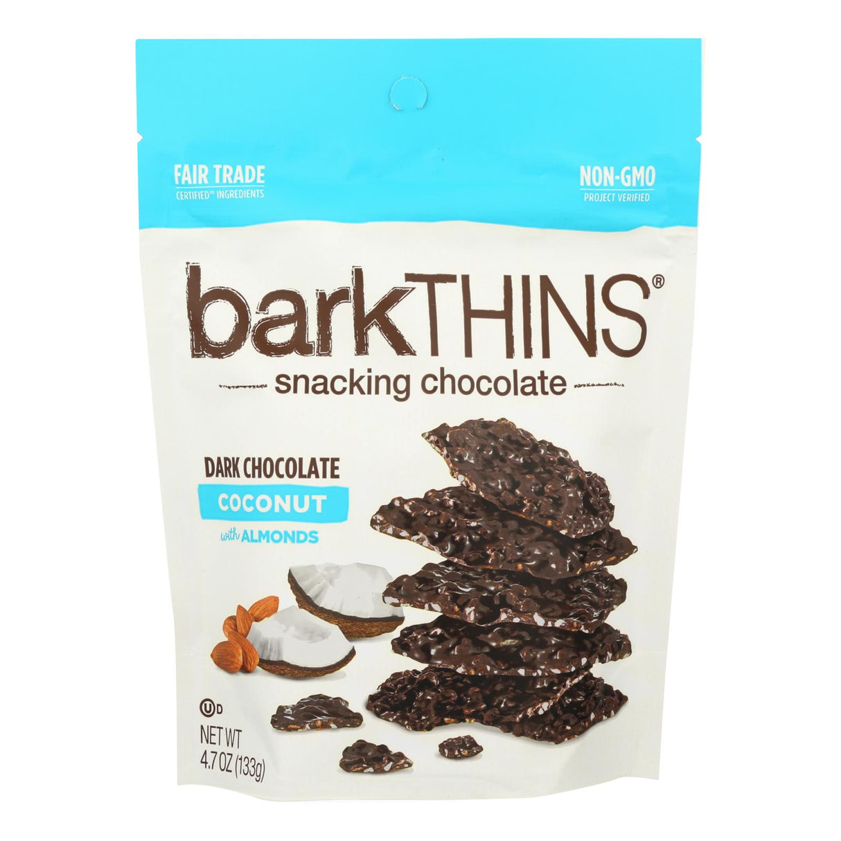 Bark Thins Snacking Chocolate - Dark Chocolate Toasted Coconut with Almonds - Case of 12 - 4.7 Oz. - Cozy Farm
