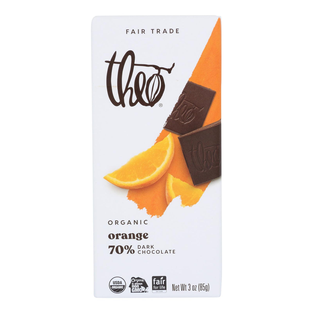 Theo Organic Dark Chocolate Bar, 70% Cacao Infused with Orange, 3oz Bar (12 Pack) - Cozy Farm