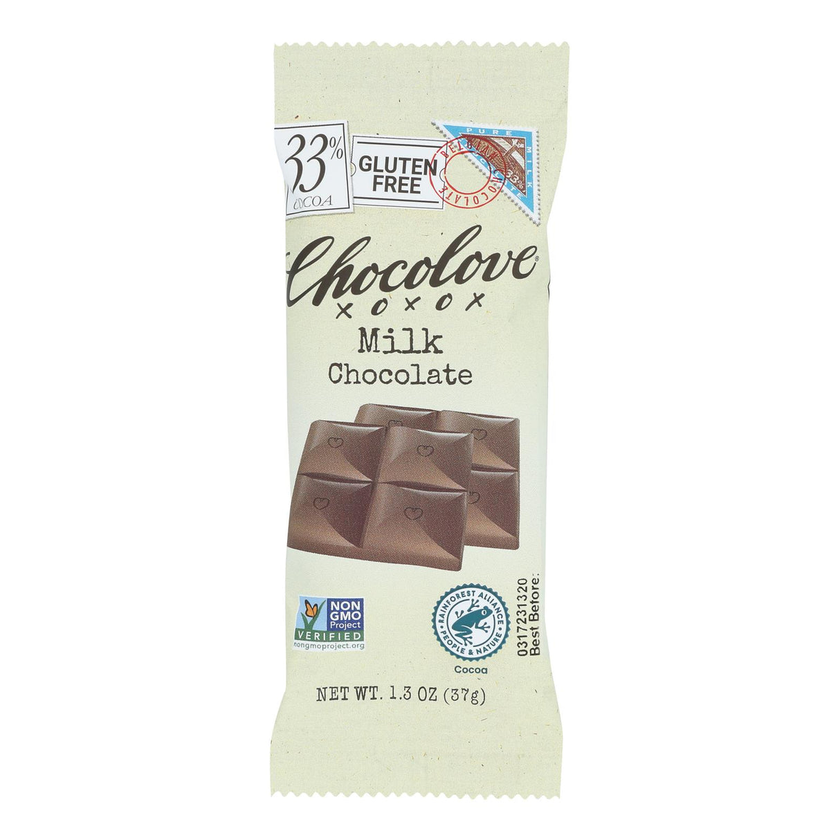 Chocolove XOXOX Premium Pure Milk Chocolate Mini Bars - 1.3 Oz - Pack of 12 - Cozy Farm
