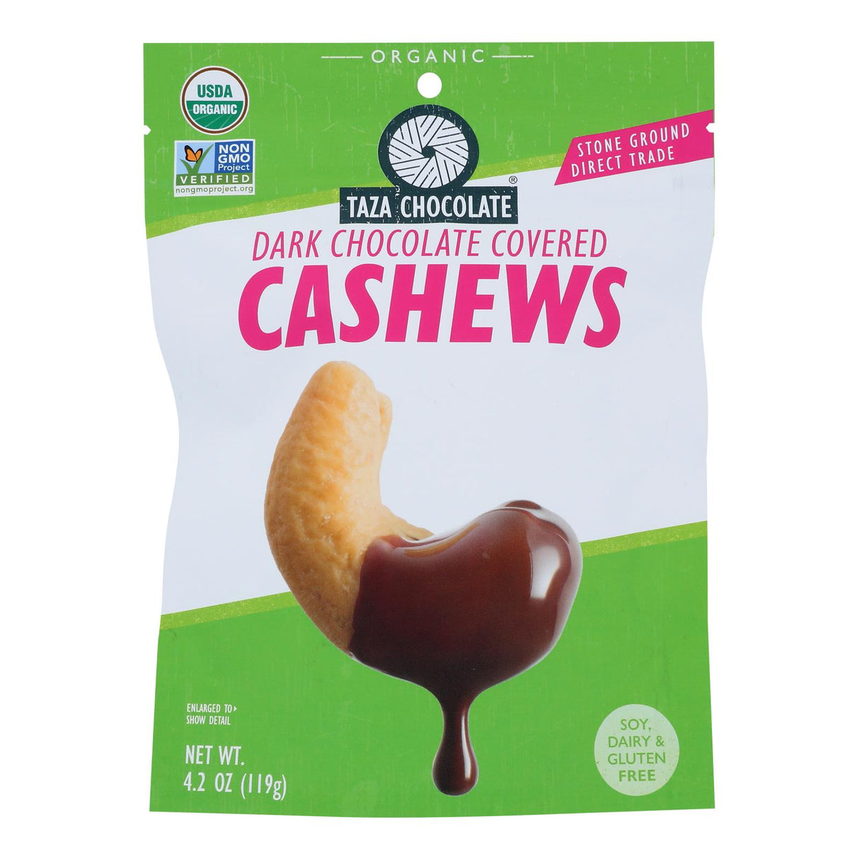 Taza Chocolate Cashews, Chocolate Covered - 3.5 Oz, Case of 12 - Cozy Farm