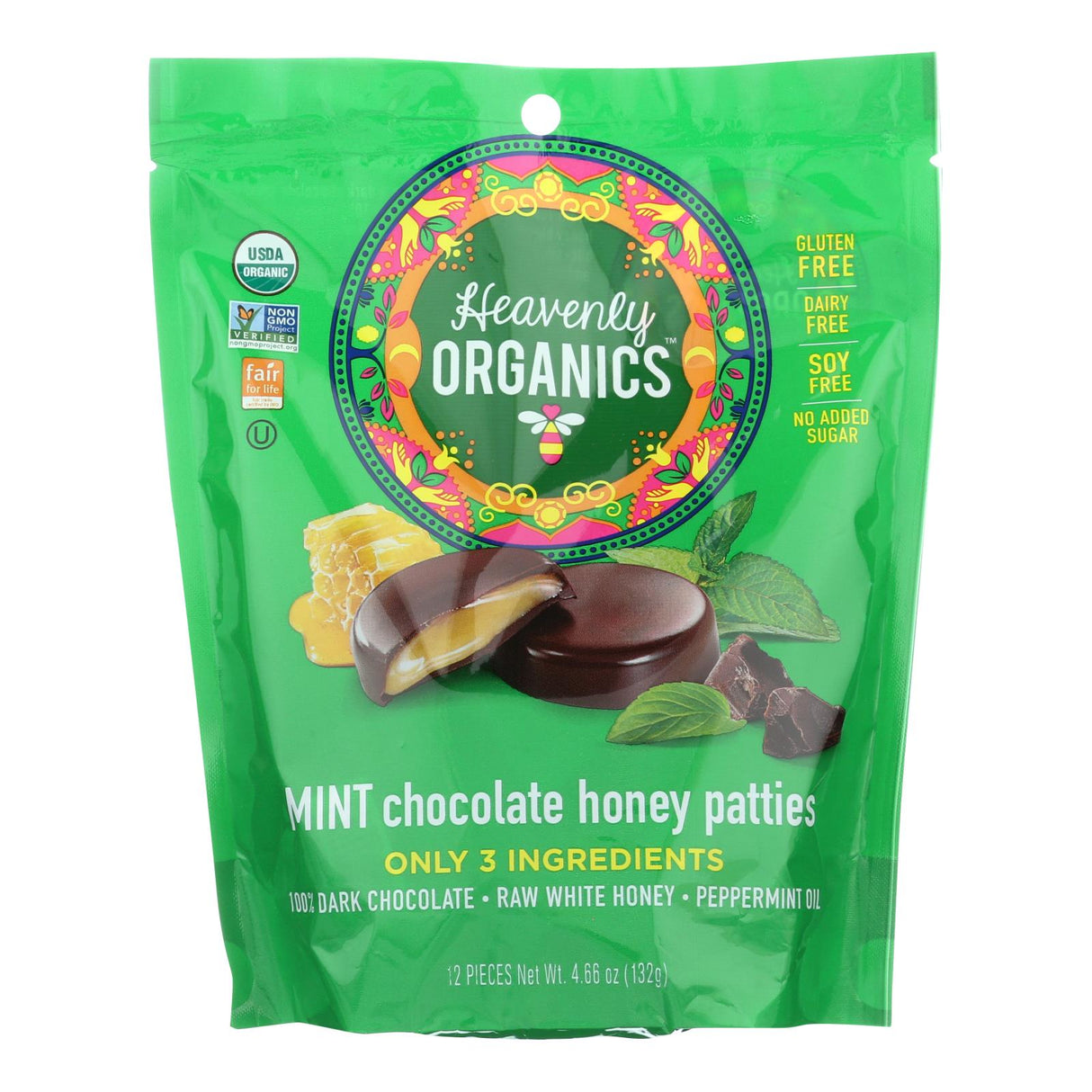 Heavenly Organics Organic Mint Chocolate Honey Patties - 4.66 Oz, Case of 6 - Cozy Farm