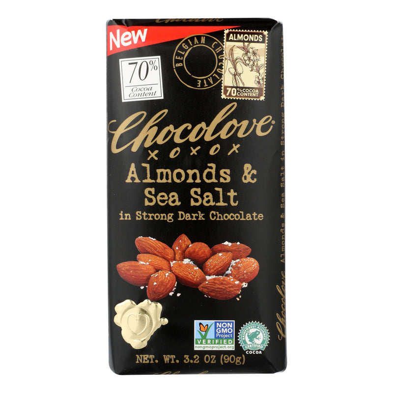 Chocolove Xoxox - Decadent Dark Chocolate Infused with Sea Salt and Whole Almonds (3.2 oz - Pack of 12) - Cozy Farm 