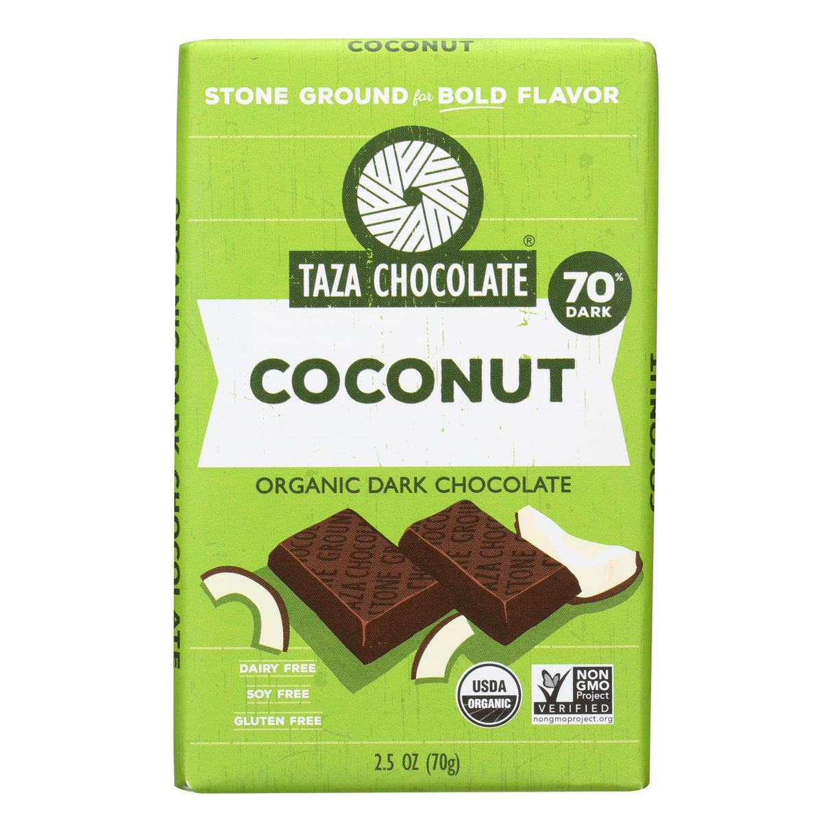 Taza Chocolate Stone Ground Organic Dark Chocolate Bar with Coco Besos Coconut, 2.5 Oz. - Cozy Farm