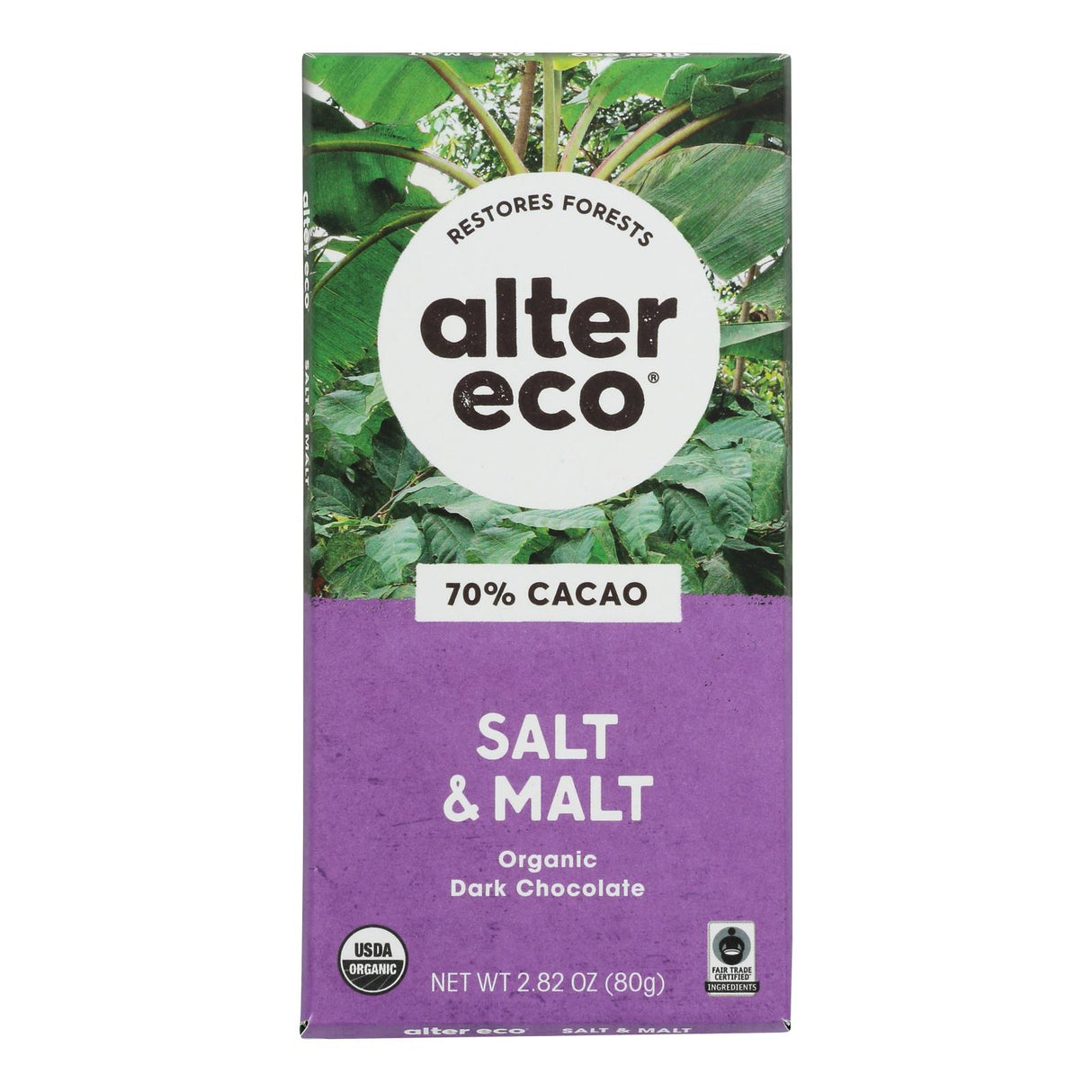 Alter Eco Organic Dark Salt & Malt Chocolate Bar - 2.82 Oz, Case of 12 - Cozy Farm
