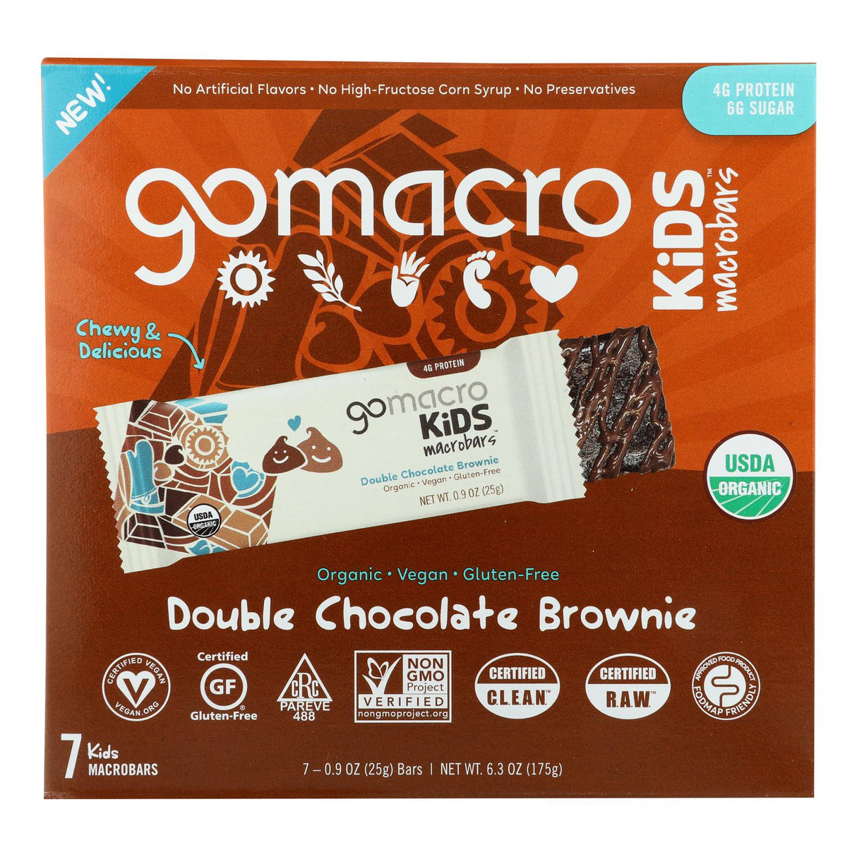 Gomacro Kids Macrobar Double Chocolate Brownie - 6.3 Oz, Pack of 7 - Cozy Farm