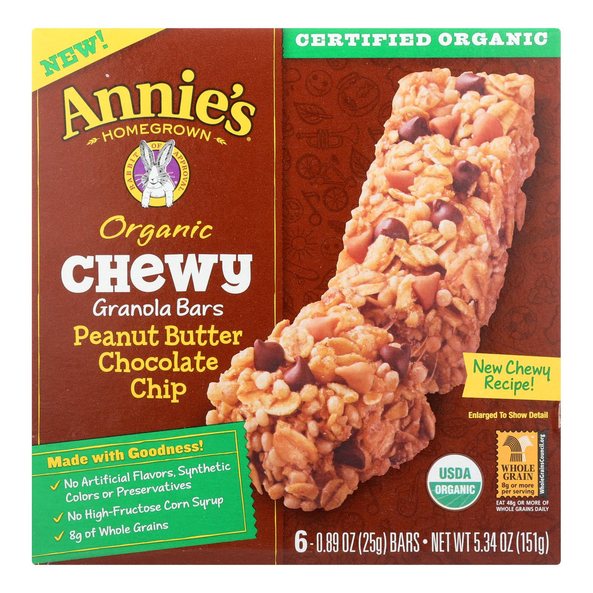 Annie's Organic Chewy Granola Bars, Peanut Butter Chocolate Chip, 5.34 Oz. (Pack of 12) - Cozy Farm