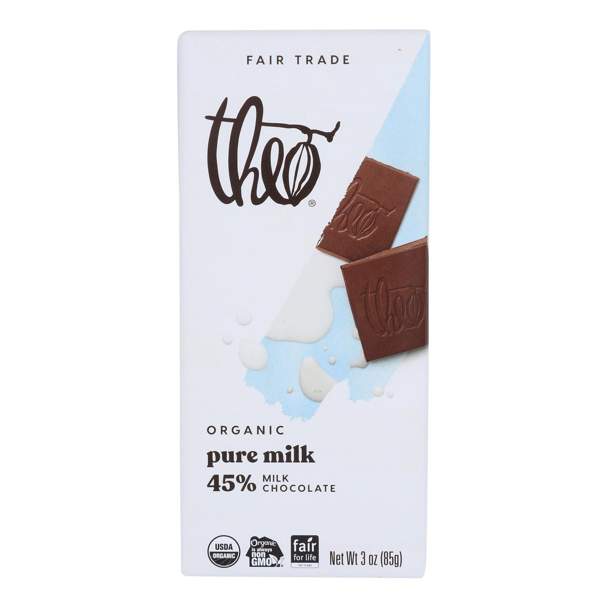 Theo Organic Classic Milk Chocolate Bar, 45% Cacao - 3 Oz Bar x 12 - Cozy Farm