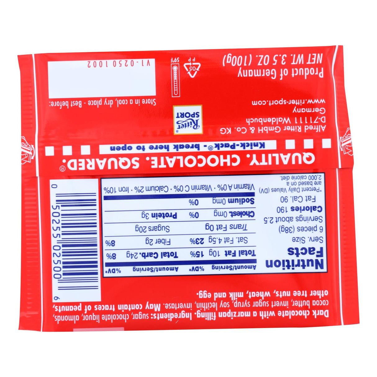 Ritter Sport Dark Chocolate with Marzipan Filling - 3.5 Oz - Cozy Farm