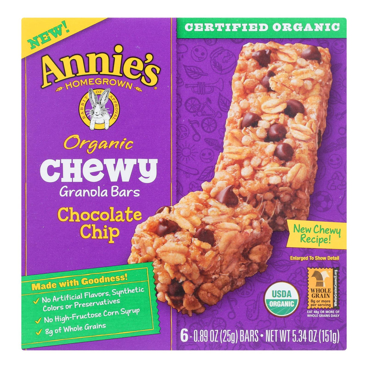Annie's Homegrown Organic Chocolate Chip Chewy Granola Bars - Case of 12 - 5.34 oz. Each - Cozy Farm