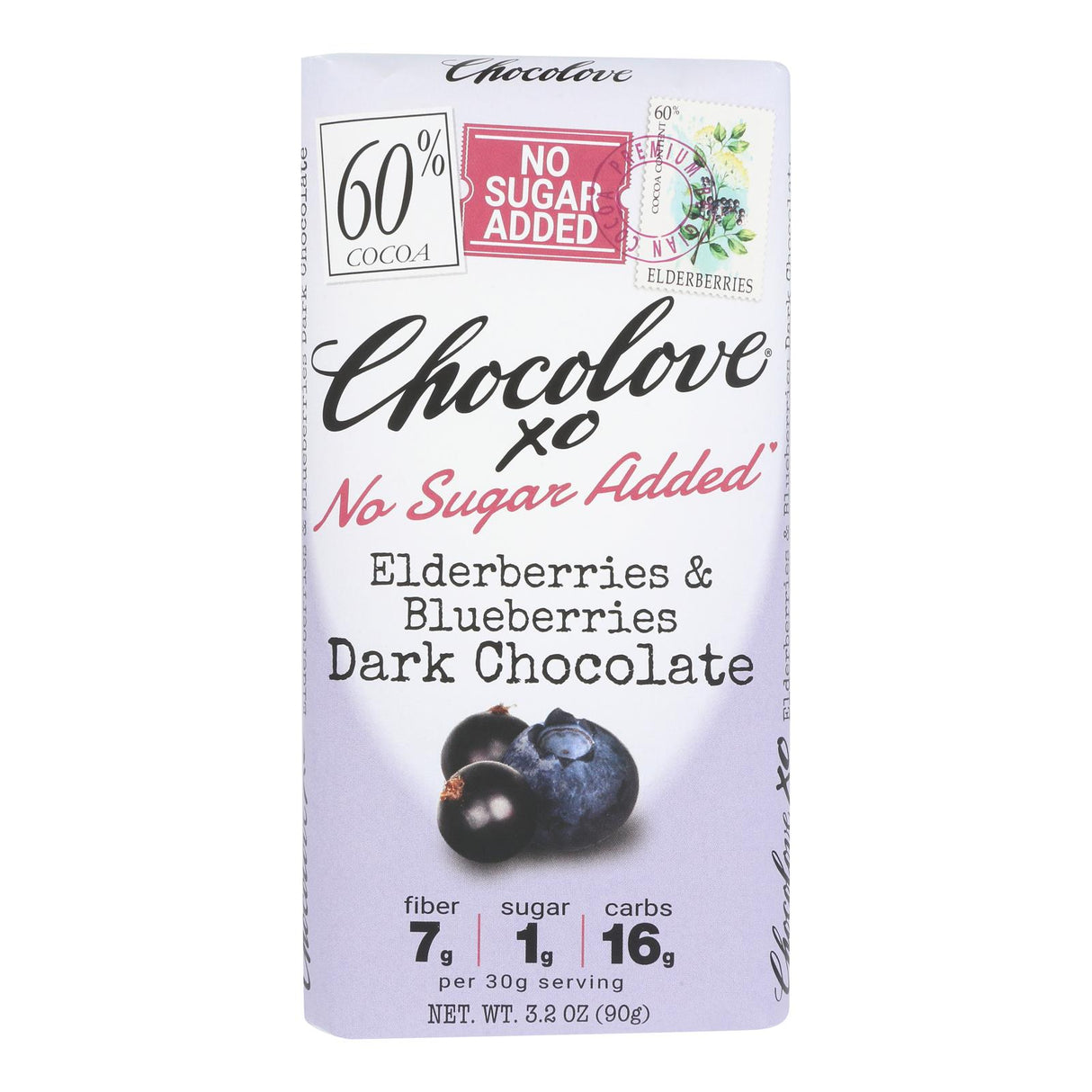 Chocolove XO Dark Chocolate Blueberry & Elderberry Bar - 3.2 Oz, Case of 12 - Cozy Farm