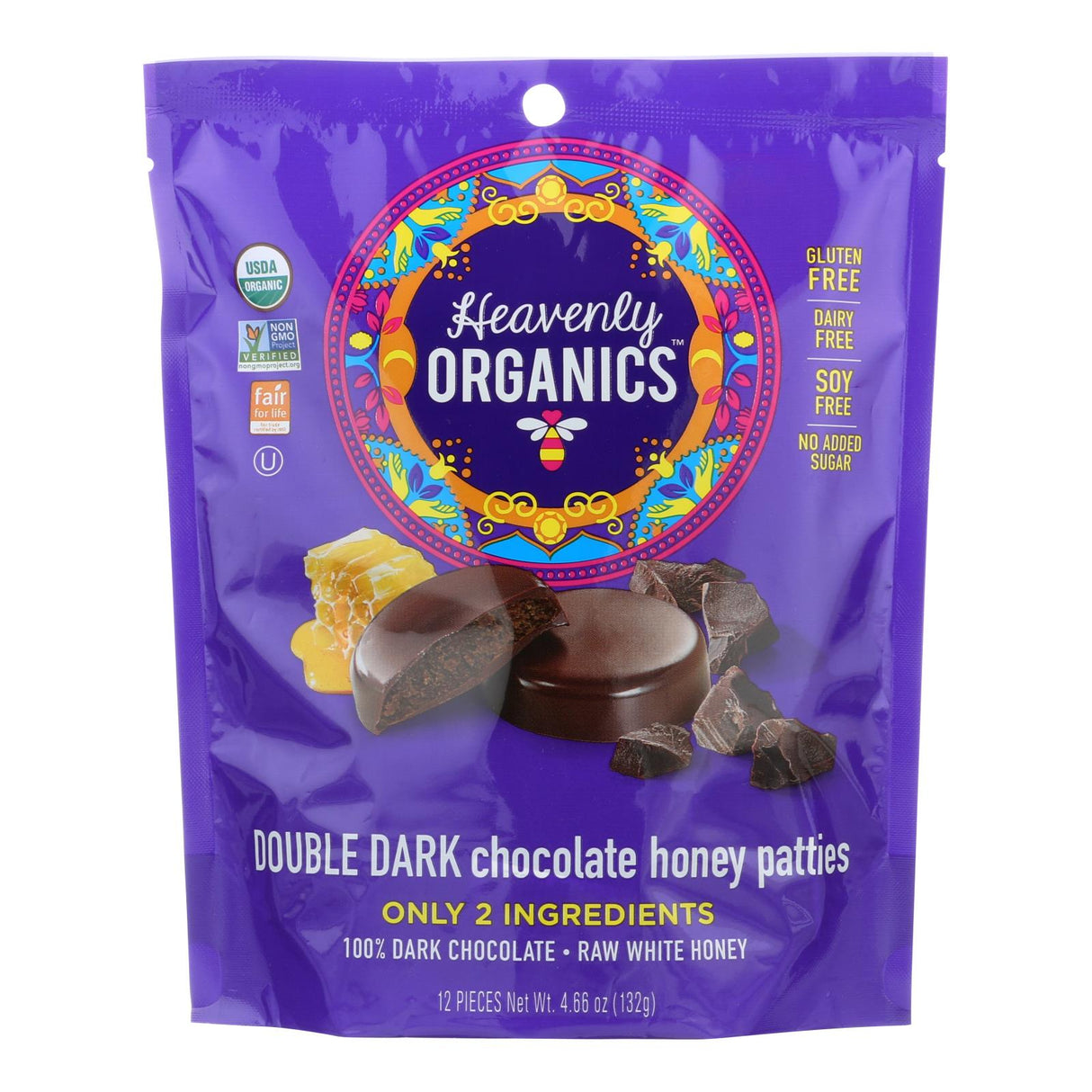 Heavenly Organics Double Dark Chocolate Honey Patties - Case of 6 - 4.66 Oz. - Cozy Farm