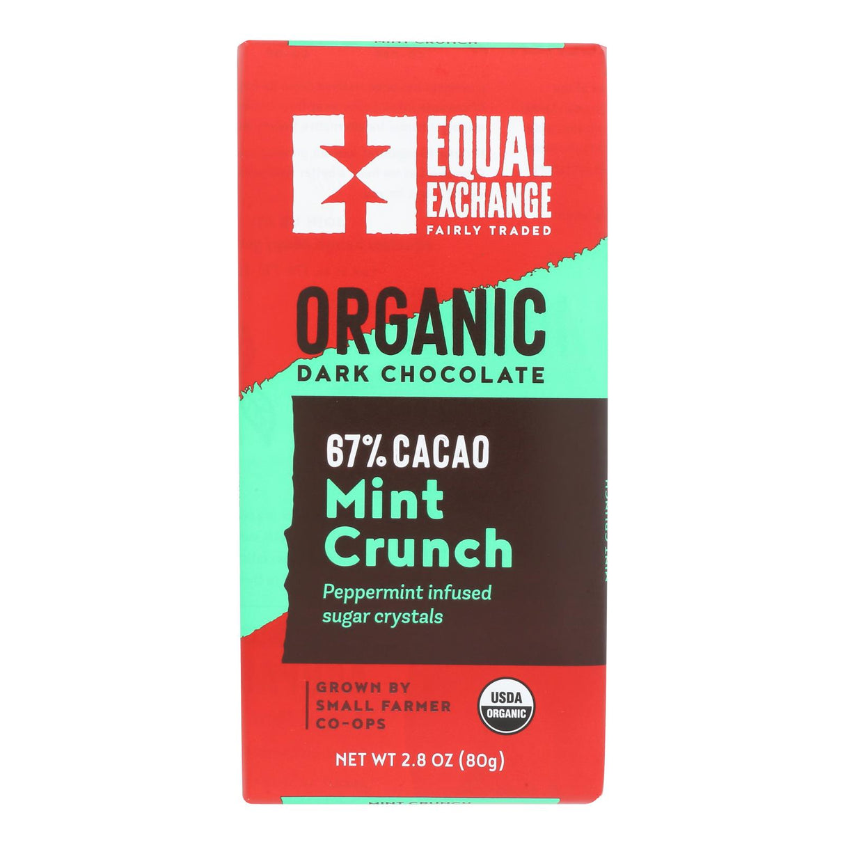 Equal Exchange Organic Dark Chocolate Bar - Rich Mint Crunch - 2.8 Oz. (Case of 12) - Cozy Farm