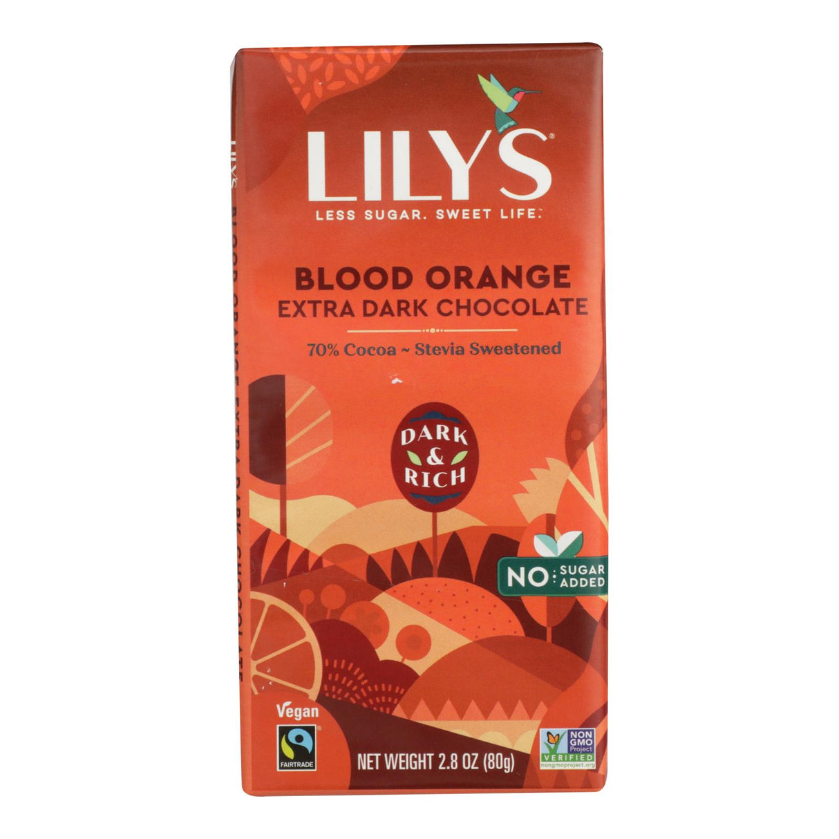 Lily's Sweets Dark Chocolate Bar - Enticing Blood Orange Flavor - 2.8 Oz., Case of 12 - Cozy Farm