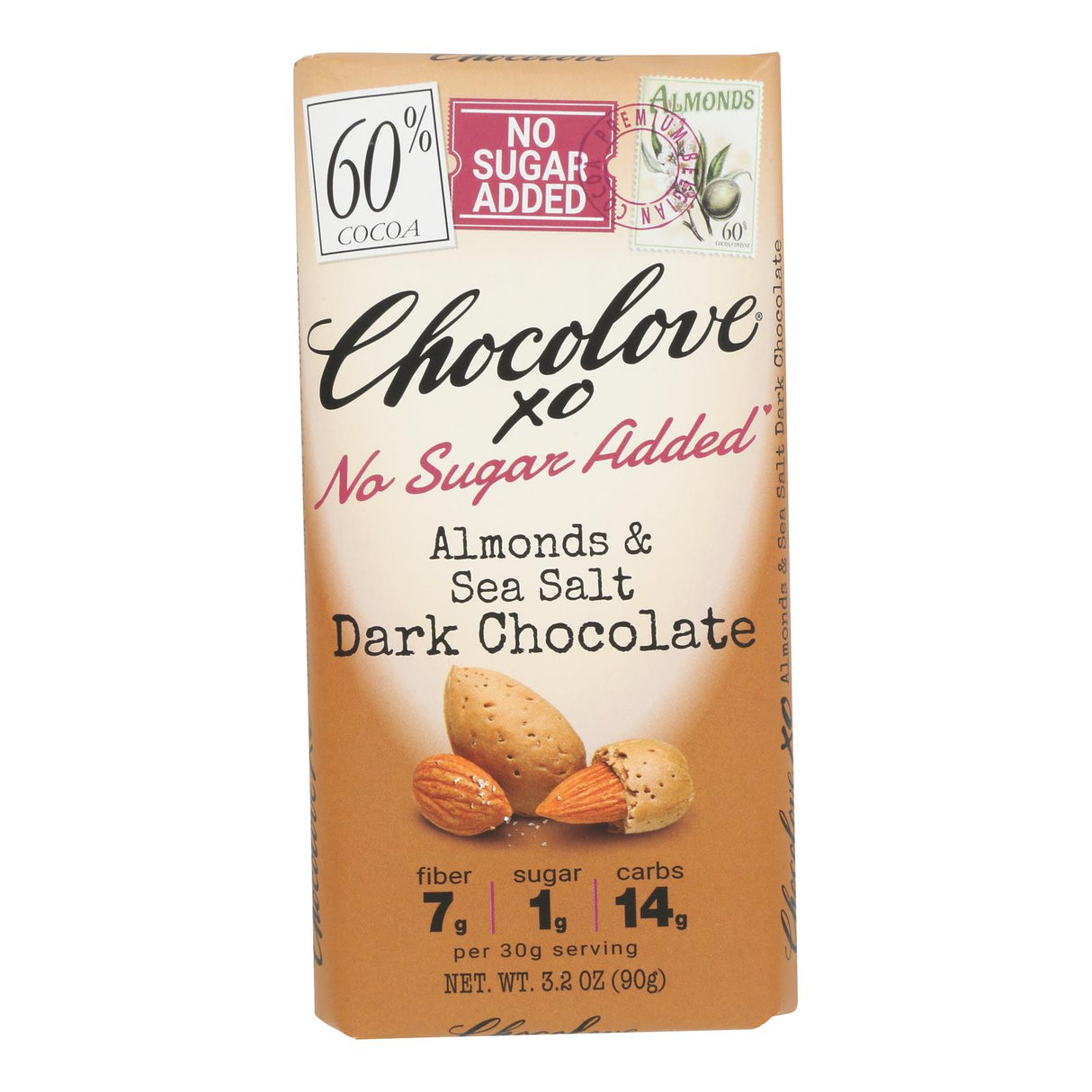 Chocolove XO Bar Dark Chocolate with Almonds & Sea Salt, 3.2 oz, Case of 12 - Cozy Farm