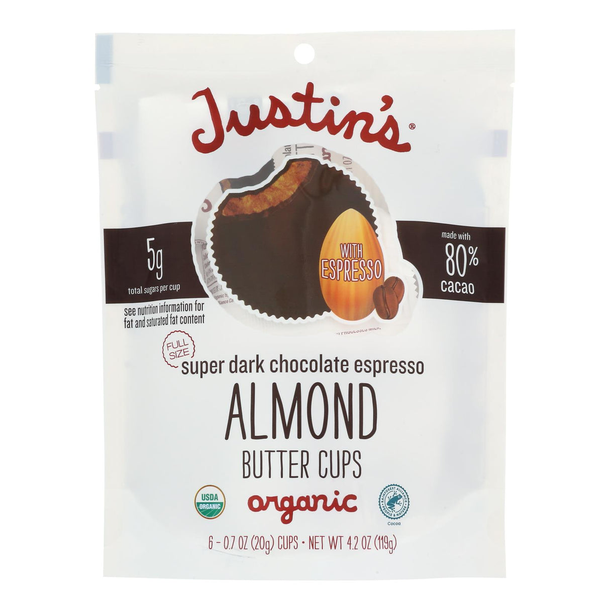 Justin's Almbtr Dark Chocolate Espresso - 4.2 Oz Pack of 6 - Cozy Farm