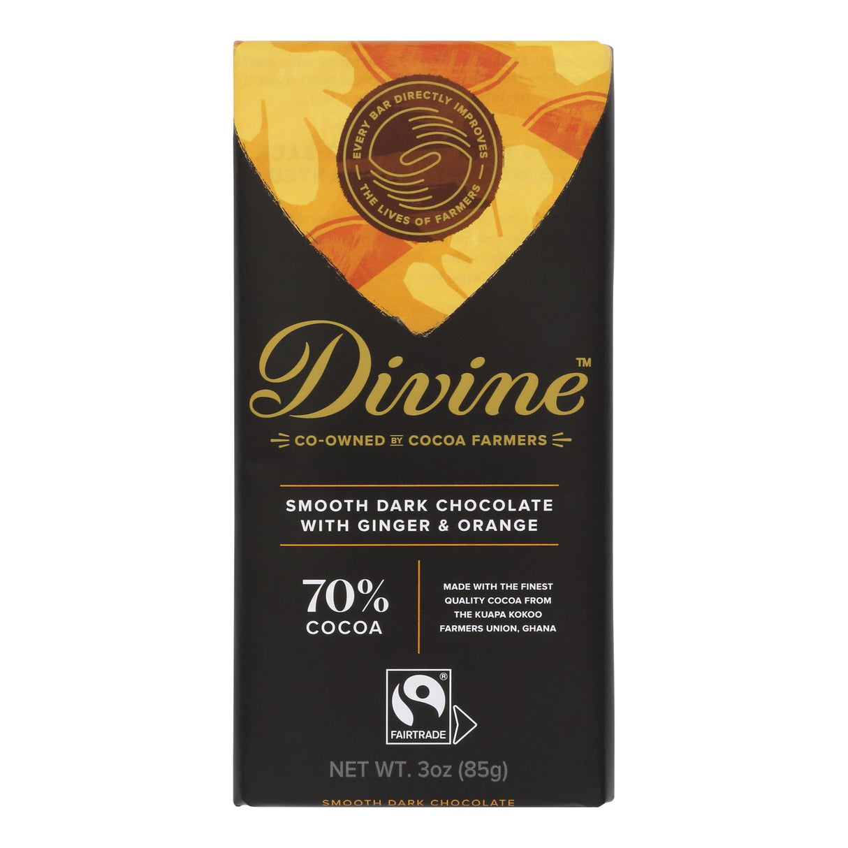 Divine 70% Dark Chocolate with Ginger and Orange - 12 Pack, 3 Oz Bars - Cozy Farm