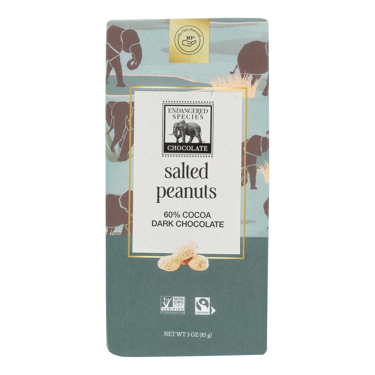Endangered Species Salted Peanuts & Dark Chocolate Bar, 3 oz, 12 Pack - Cozy Farm