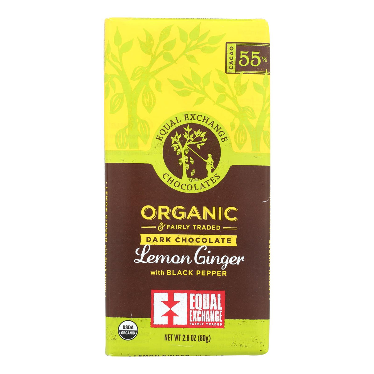 Equal Exchange Organic Dark Chocolate - Lemon, Ginger, Black Pepper - 2.8 Oz., Case of 12 - Cozy Farm