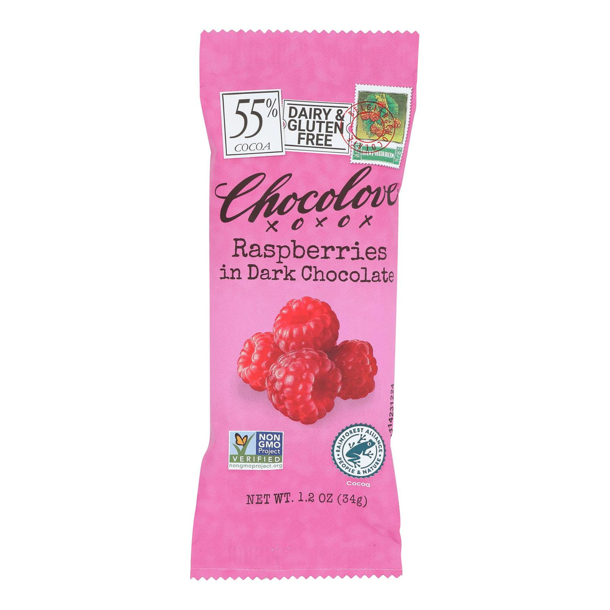 Chocolove XOXOX Premium Dark Chocolate Raspberries Mini Bars - 1.2 Oz - Pack of 12 - Cozy Farm