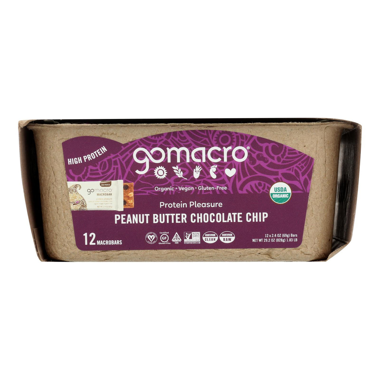 Gomacro Organic Macrobar Peanut Butter Chocolate Chip Bars, 2.5 Oz., Case of 12 - Cozy Farm