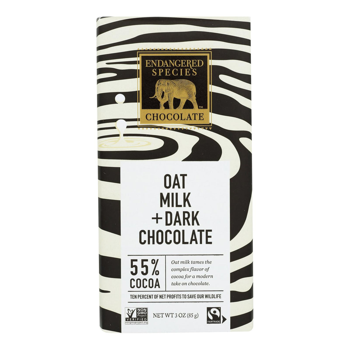 Endangered Species Dark Chocolate Oat Milk 55% Cacao - 3 Oz Pack of 12 - Cozy Farm