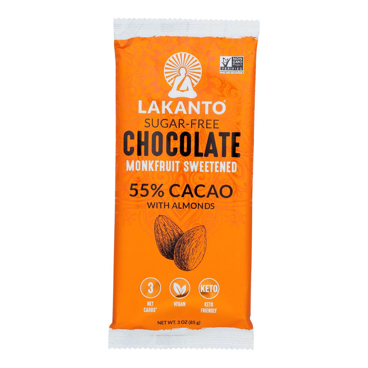 Lakanto Dark Chocolate Almonds Bars - Sugar-Free, Monkfruit Sweetened (3 Oz, Pack of 8) - Cozy Farm