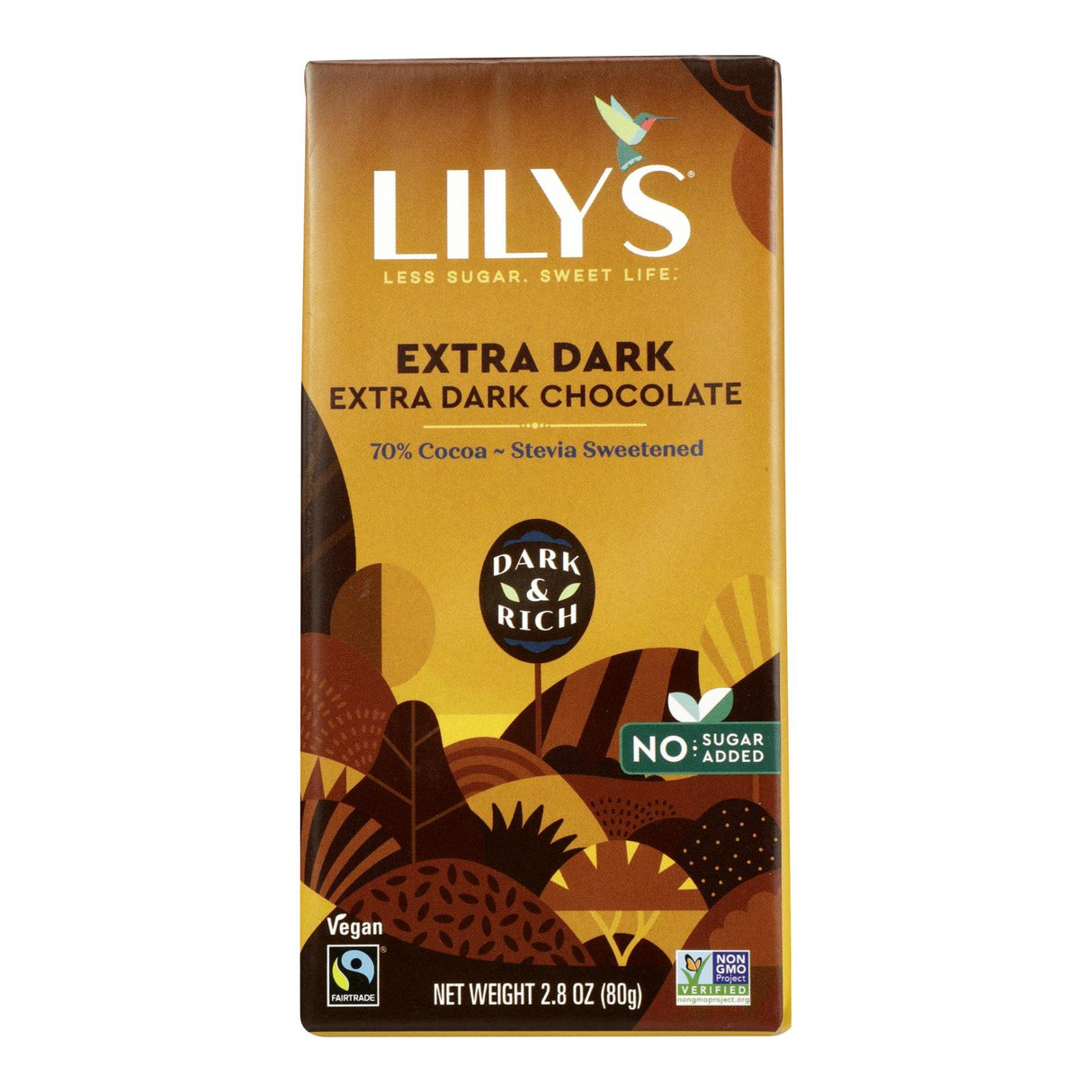 Lily's Sweets Extra Dark Chocolate Bar, 70% Cocoa, 2.8 Oz Bars, Pack of 12 - Cozy Farm