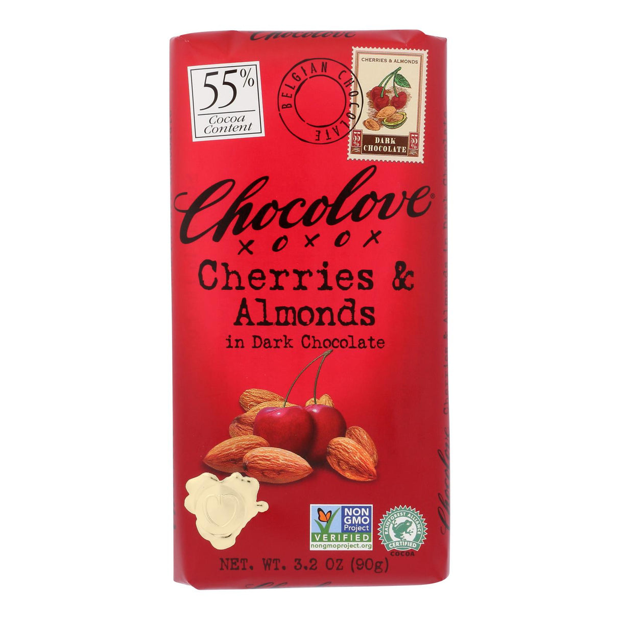 Chocolove Xoxox Premium Dark Chocolate Bar with Cherries & Almonds - 12x3.2 Oz Bar - Cozy Farm