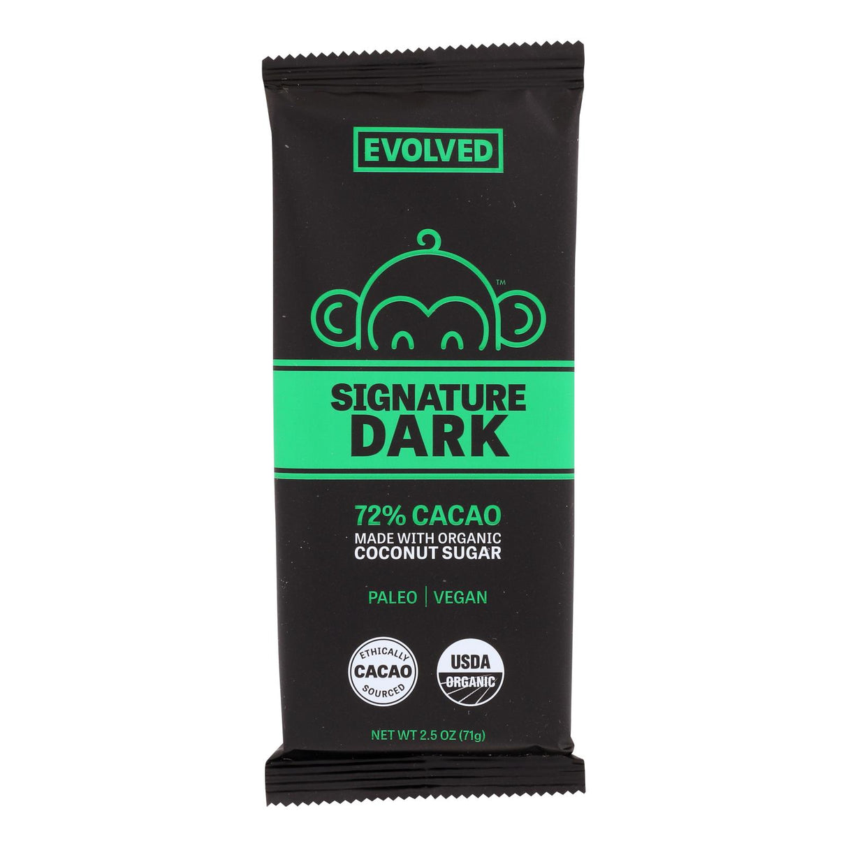 Eating Evolved Signature Dark Chocolate Bar, 2.5 Oz. Dark 72% Cacao, Case of 8 - Cozy Farm