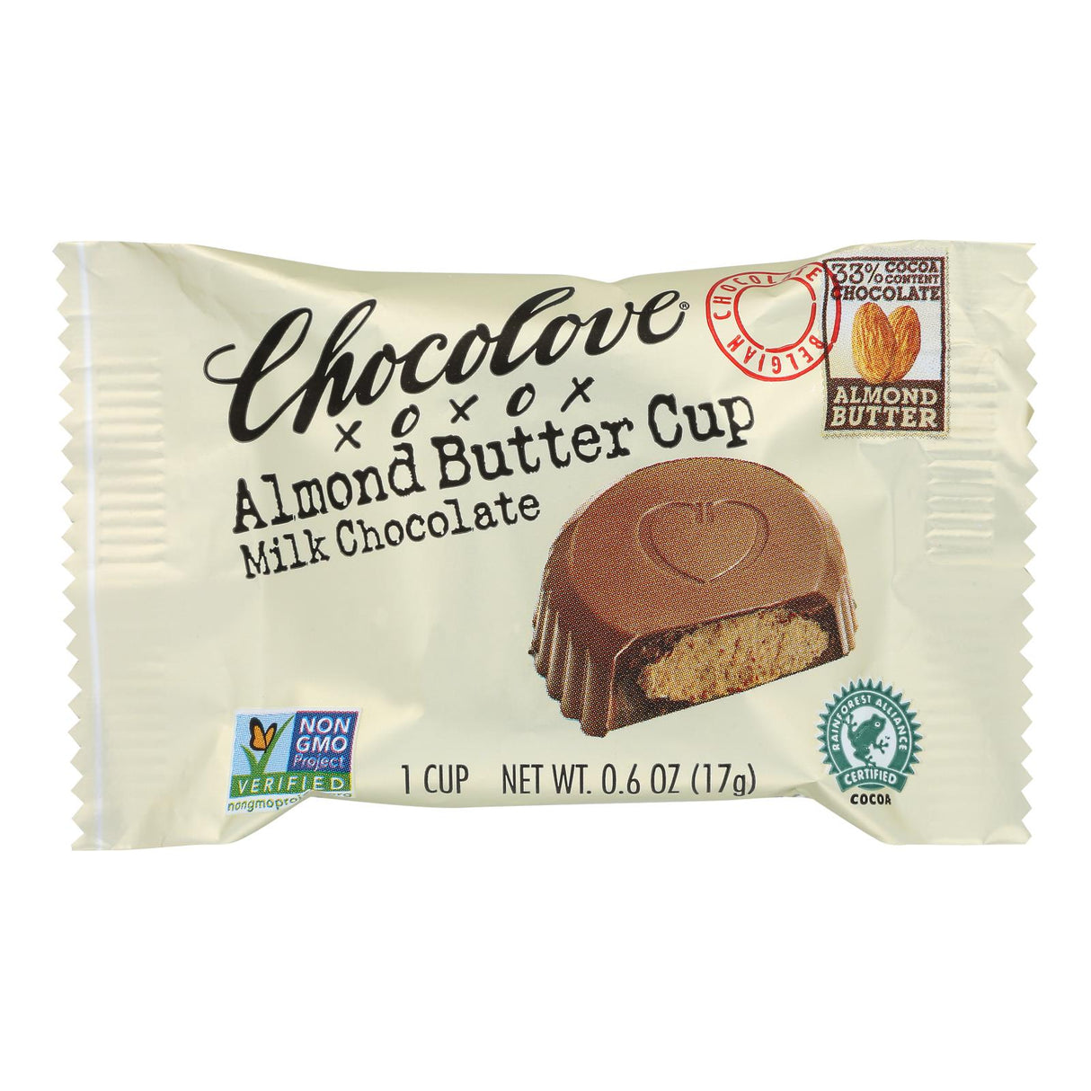 Chocolove XOXOX Almond Butter Milk Chocolate - Case of 50 - 0.6 Oz - Cozy Farm